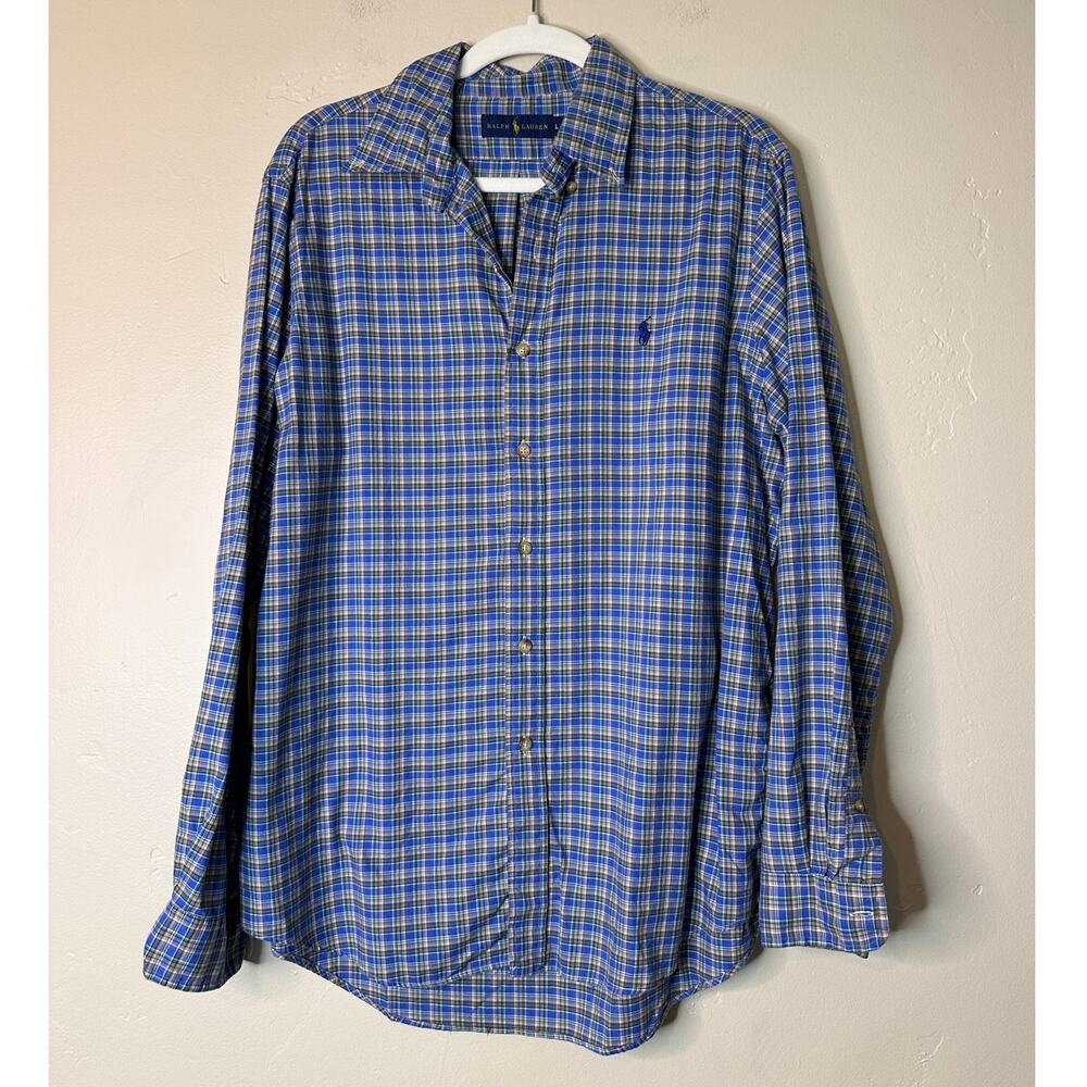 Men's Ralph Lauren Blue Plaid Long Sleeve Button Up Large